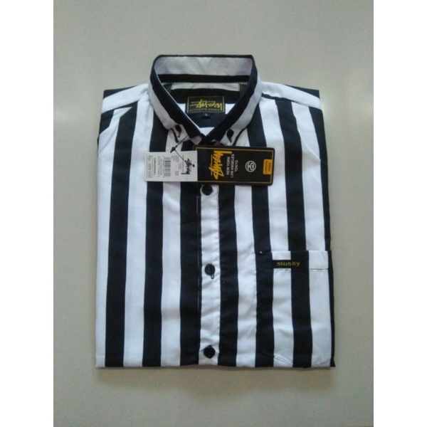 kemeja motif garis garis pria lengan pendek  formal gambar asli reilpik