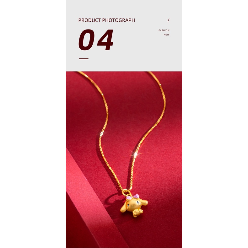 Goldkingdom Perhiasan Fashion 24 K Bangkok Aksesoris Ready Stock Kartun Laurel Anjing Liontin Berlapis Emas Lucu Busur Bertelinga Besar Anjing Kerah Tulang Kalung