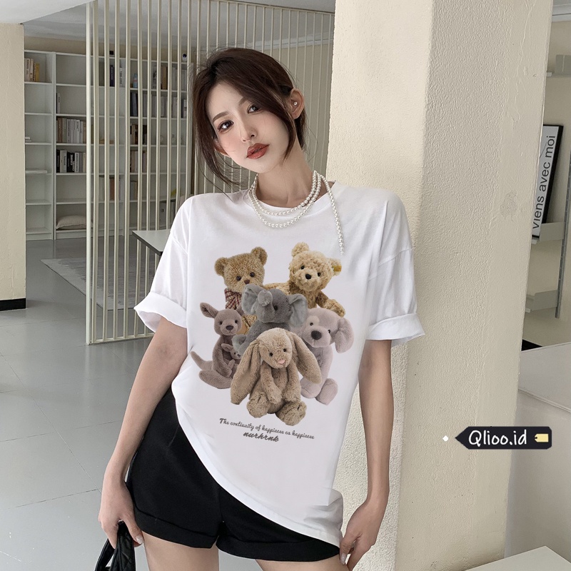 [3 Warna]Print T-shirt Kaos Lengan Pendek Cute Plush Bear Atasan Wanita Korean Style