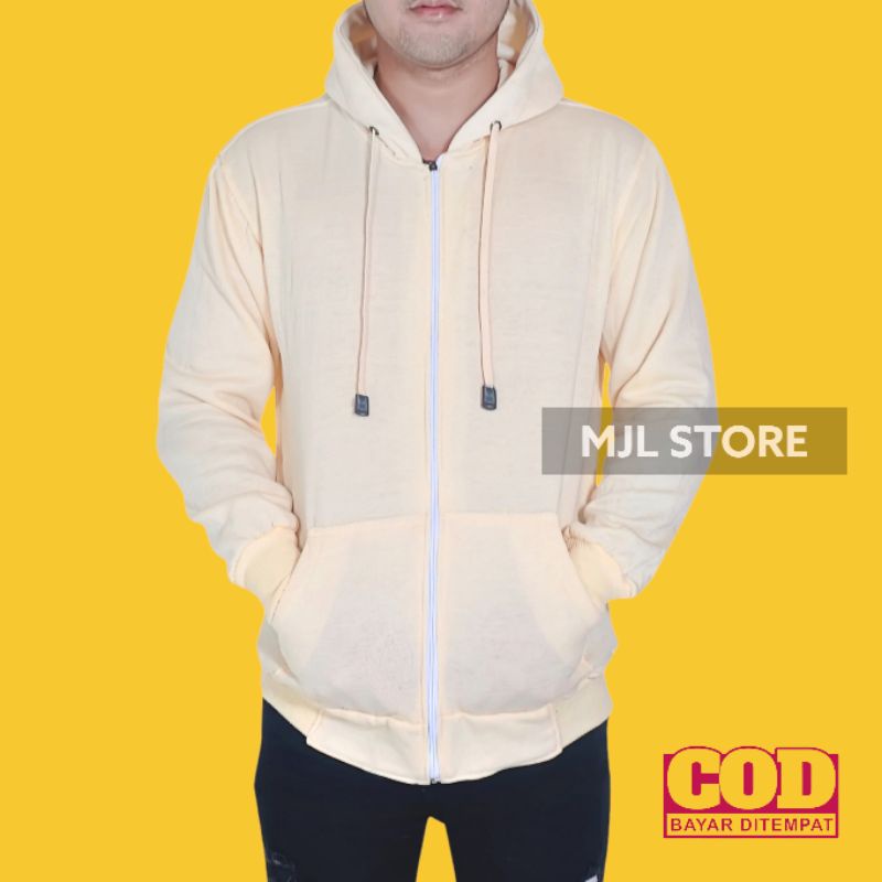 (promo) Jaket zipper hoodie polos L,XL,XXL Cream pria wanita hoodie mjl store