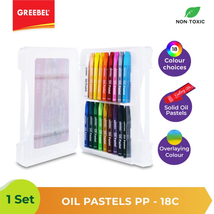 Oil Pastel Greebel PP 18 Warna Non Toxic 18C - Hard Case