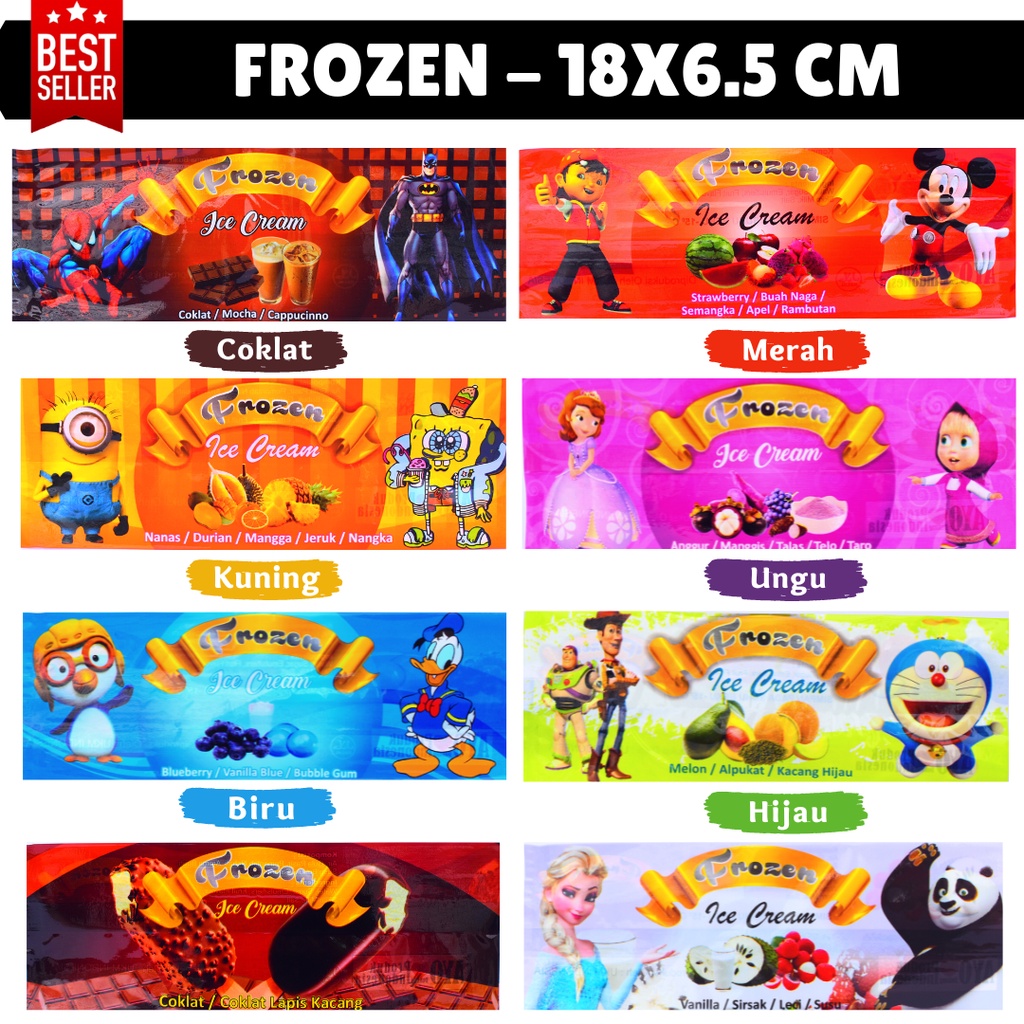 

Kemasan Es Krim Stik Frozen Bungkus Plastik Es Cream Mambo Tayo Lucu isi 100 Lembar