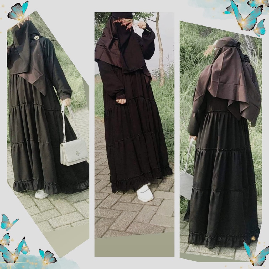 GAMIS ABAYA WANITA MOTIF CANDA REMPEL SUSUN HITAM JETBLACK BUSUI NEW REALPICK