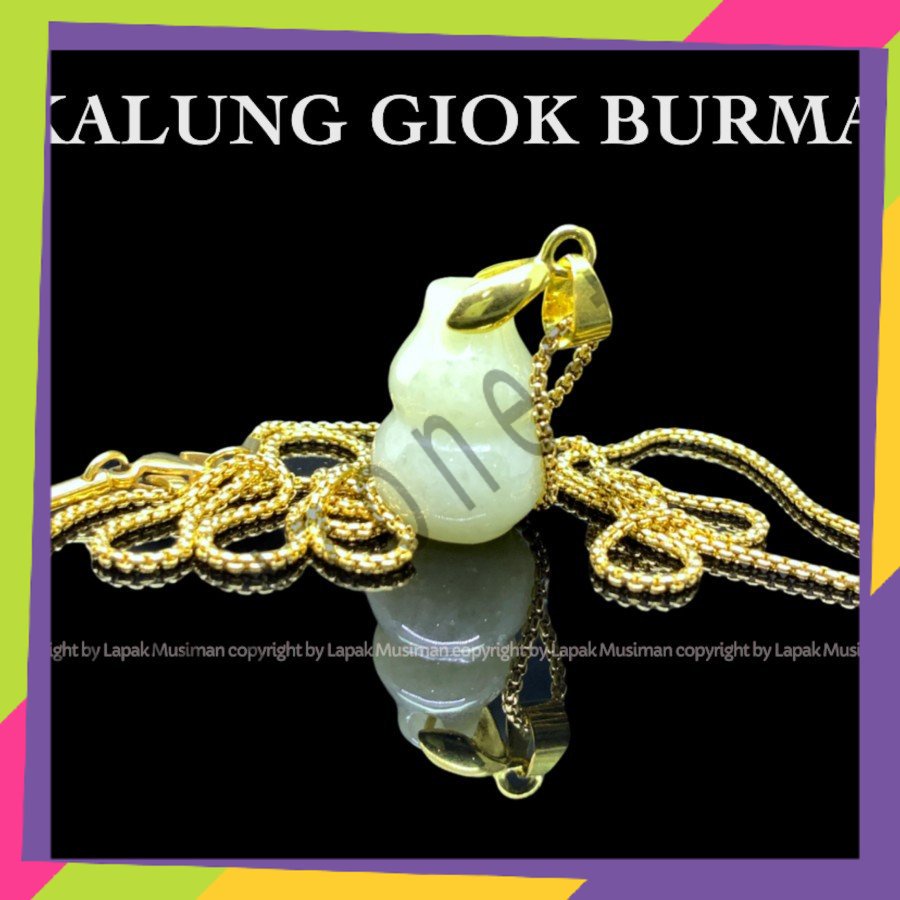 Kalung Gold Pria Wanita Batu Giok Burma Bahan Titanium Anti Karat