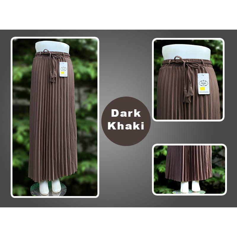 Rok Plisket Tali Lonceng Bahan kashibo Premium Warna Khaki
