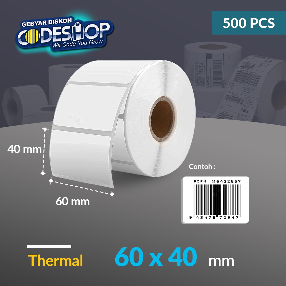 

Codeshop Label Thermal 60 x 40 mm 1 Line Stiker Printer Barcode Core 1 Inch isi 500 Pcs