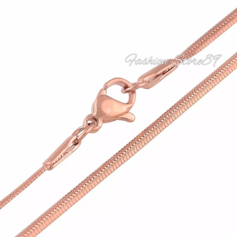 Kalung Rosegold Titanium Bulat Kotak Pipih Gepeng Fashion Wanita 45cm 50cm 60cm Antikarat