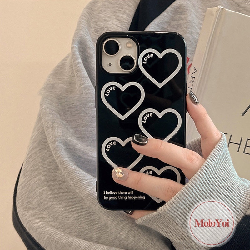 IPHONE Casing Ponsel Kartun Love Heart Kompatibel Untuk Iphone11 14 13 12 Pro Max XR 7Plus 8Plus 78 14 Plus X XS Max SE 2020 Glossy Halus Lembut Tpu Full Pelindung Cover