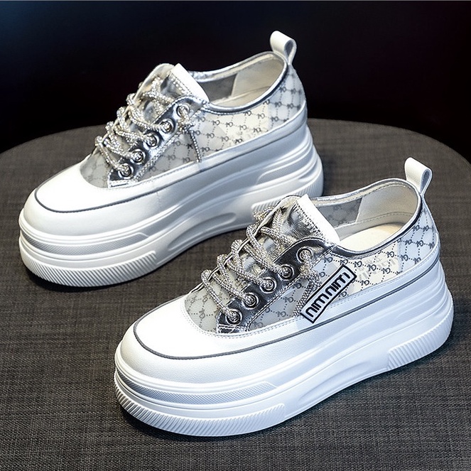 Sepatu Sneakers Wanita Tinggi Transparan Sepatu Cewek Korea Tali Silver Kekinian SP-206
