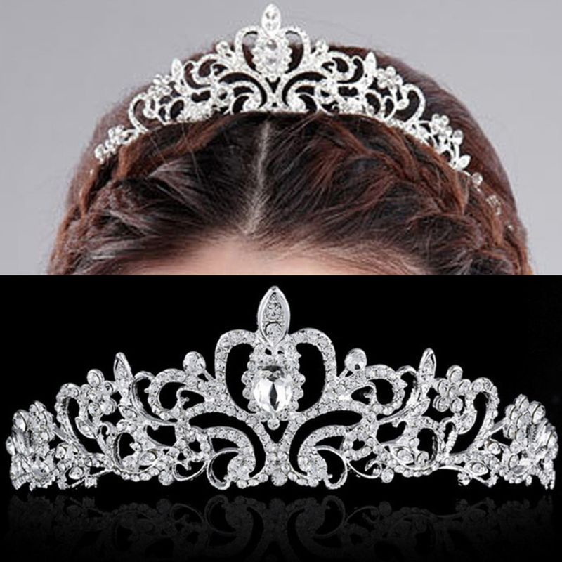 [HOT Sale] Gadis Aksesoris Rambut Non-slip Pesta Ulang Tahun Untuk Pengantin Pernikahan Bridesmaid Wanita Mahkota Dengan Sisir Queen Princess Wanita Vintage Berlian Imitasi Bando Kristal Hiasan Kepala