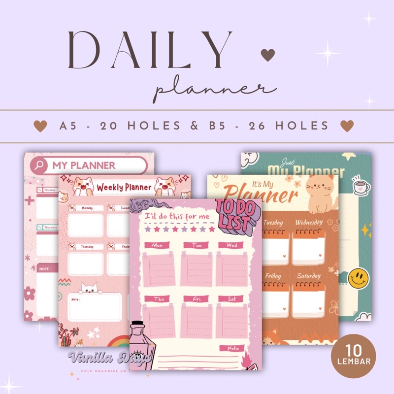 

[] Daily Planner Agenda Memo Notes Monthly Weekly Check List Kertas Refill Isian Binder Bullet Journal Bujo Loose Leaf Diary A5 B5 Fillable Catatan Harian Mingguan Bulanan Printable Goals Student Pelajar Produktif Productive Jadwal Editable Undated