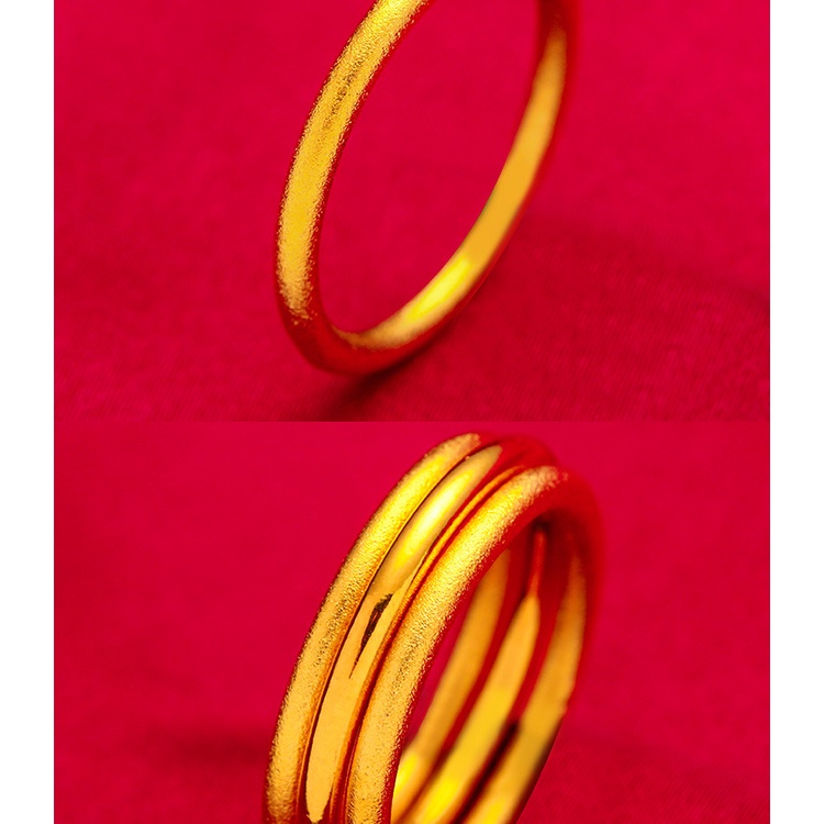 Goldkingdom Perhiasan Fashion Emas Asli Kadar 375Bangkok Aksesoris Ready Stock Cincin Pasangan Minimalis Tiga Kehidupan Tiga Cincin Wanita Halus Ring