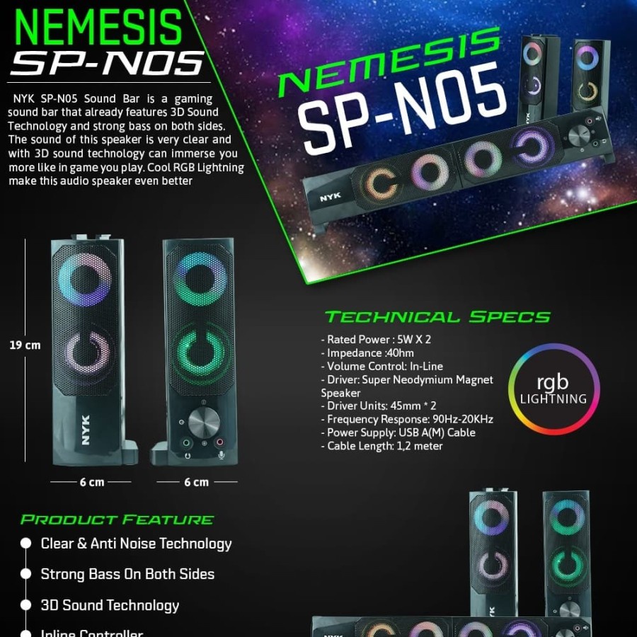 SPEAKER SOUNDBAR RGB AUDIO MASTER SP-N05 (SP GN05)