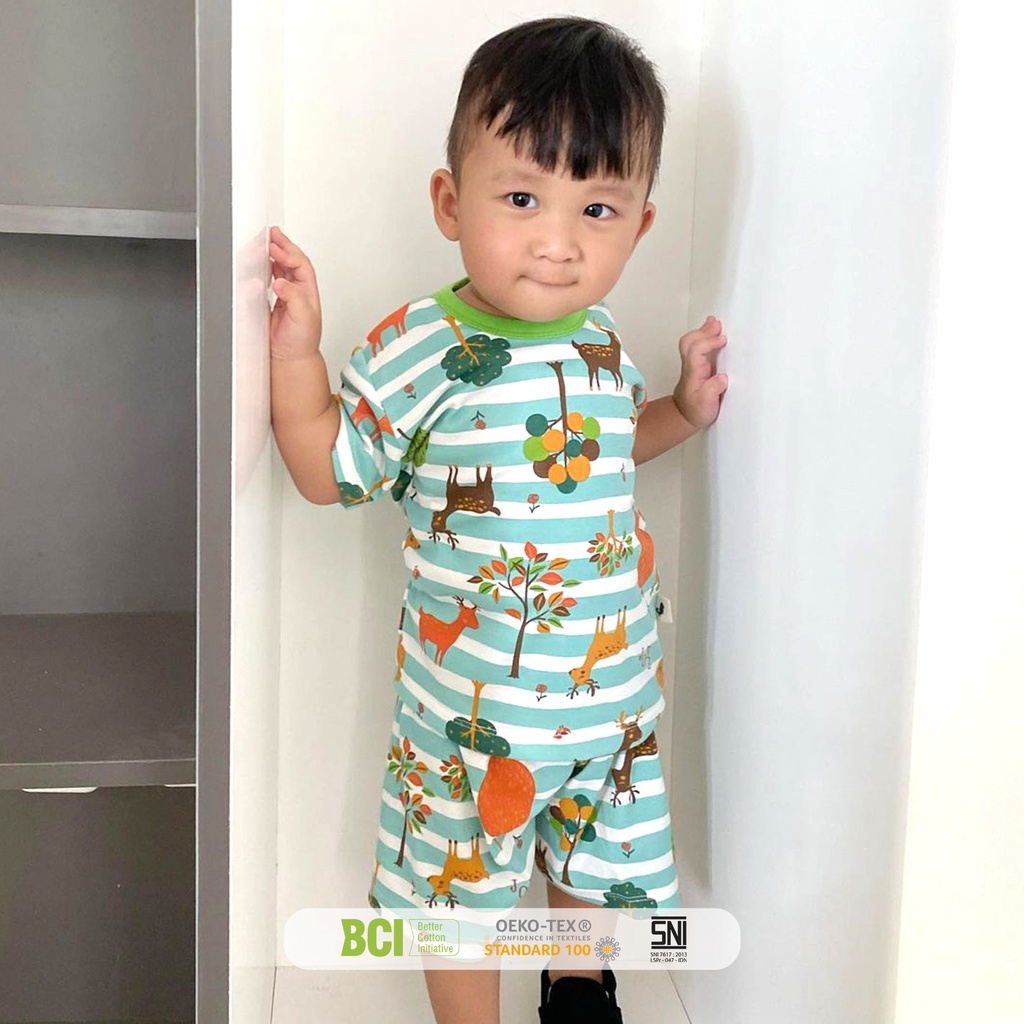 Setelan baju anak lengan pendek SNI PREMIUM JOEL set baju bayi celana pendek oblong piyama baju harian kancing pundak