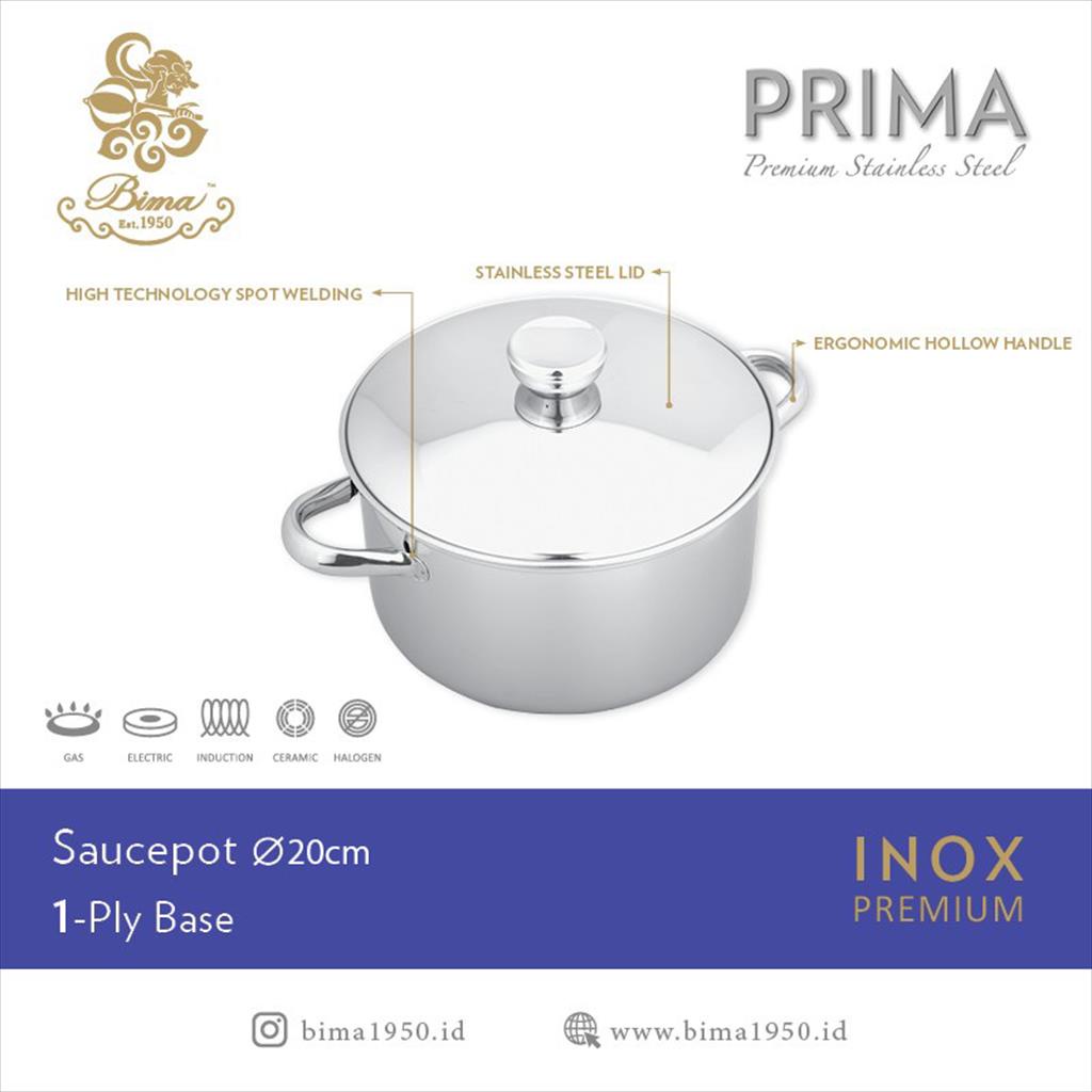 PANCI BIMA PRIMA 20 CM B2007020 BAHAN STAINLESS STEEL SAUCEPOT