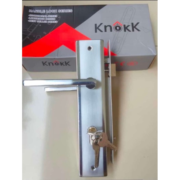 Handle Pintu Besar Minimalis 25 cm Fullset dengan Cylinder dan 3 Anak Kunci Warna Silver
