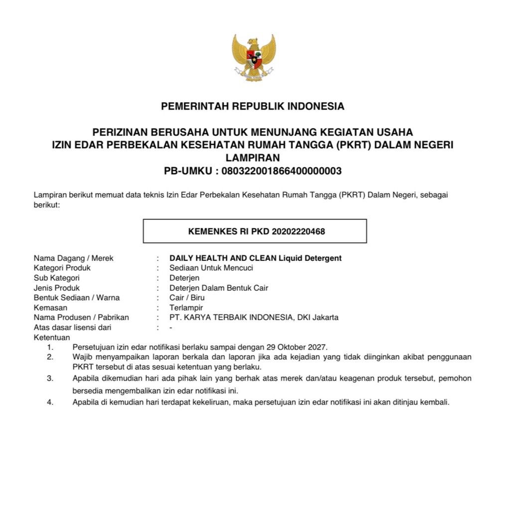 Deterjen Cair Detergen Liquid Daily Pembersih Pakaian dan Penghilang Noda 1000 ml [1 Liter]