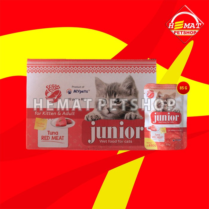 Makanan Kucing Junior Wet Food Pouch 85 Gram Grosir Dus isi 12 Pcs