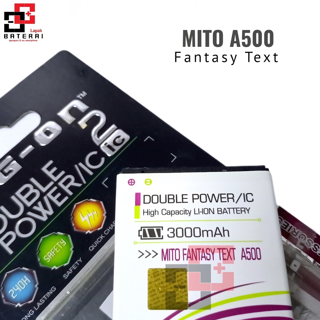 LOG - ON Baterai Mito A500 Fantasy TEXT Double IC Protection Battery Batre