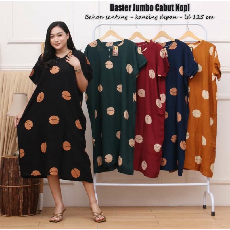 DASTER JUMBO WANITA CABUT KOPI MOTIF KEKINIAN LD 120 KANCING DEPAN DASTER MAMAH MUDA DASTER 100 DAPAT 3 COD