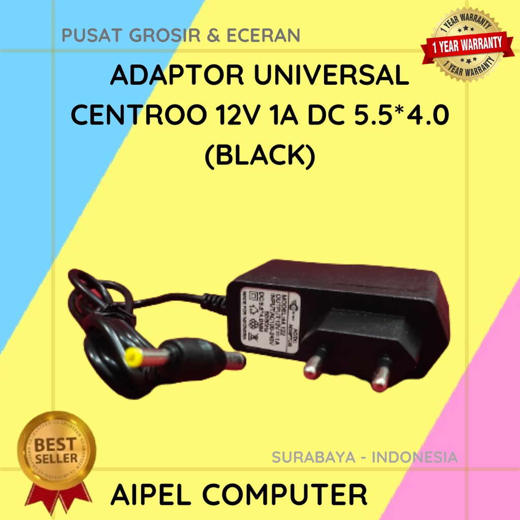 ADAPTOR UNIVERSAL CENTROO 12V 1A DC 5.5*4.0 (BLACK)