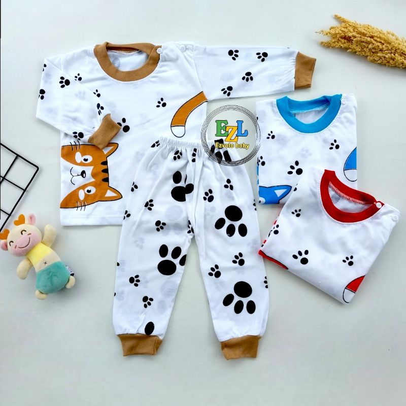 SETELAN BAJU BAYI LENGAN PANJANG UNISEX KANCING BAHU 3-12 BULAN