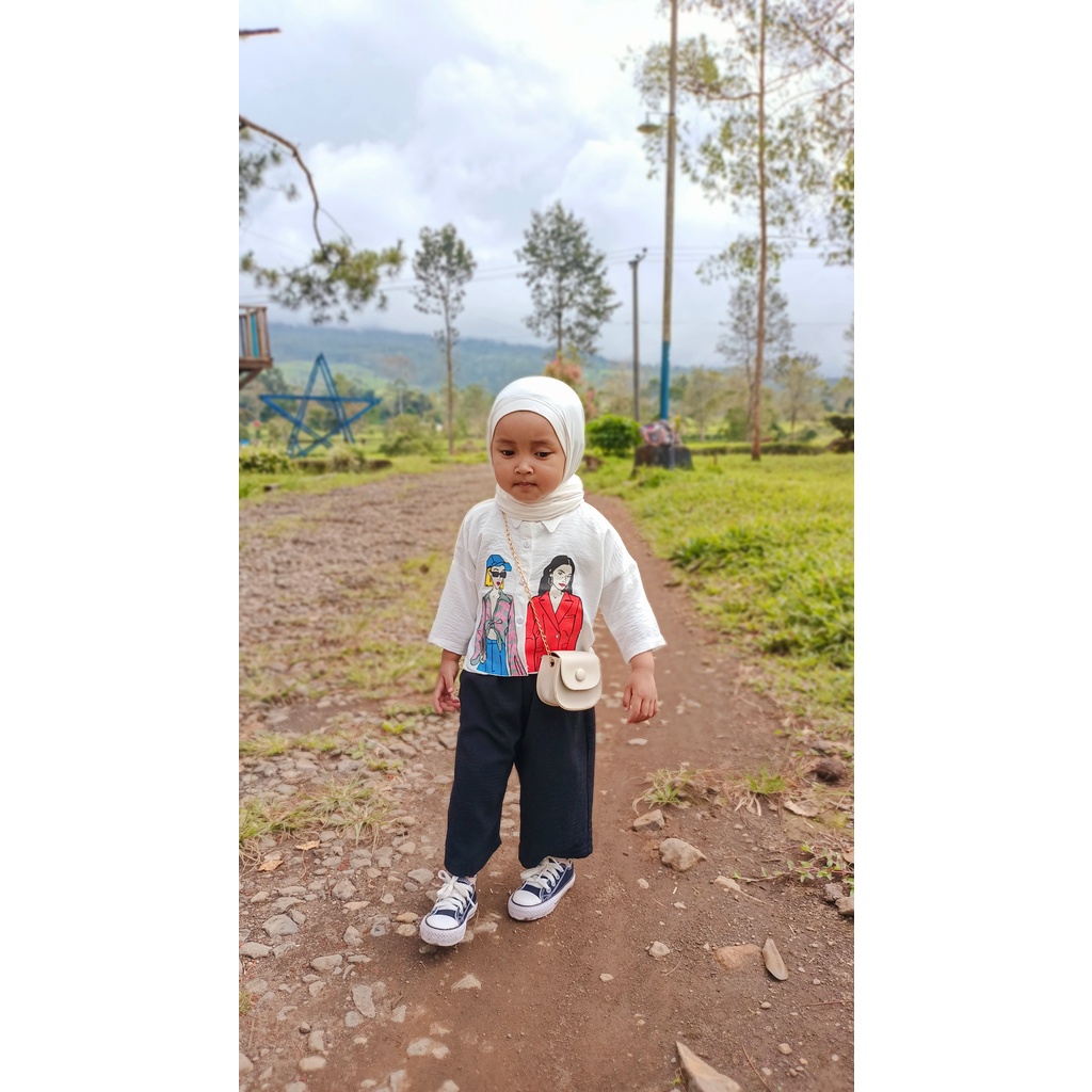 TOKOMILKAN - Set Baju Anak Perempuan ORYZA CROP TUNIK Bahan Cringkle Umur 1 - 7 Tahun