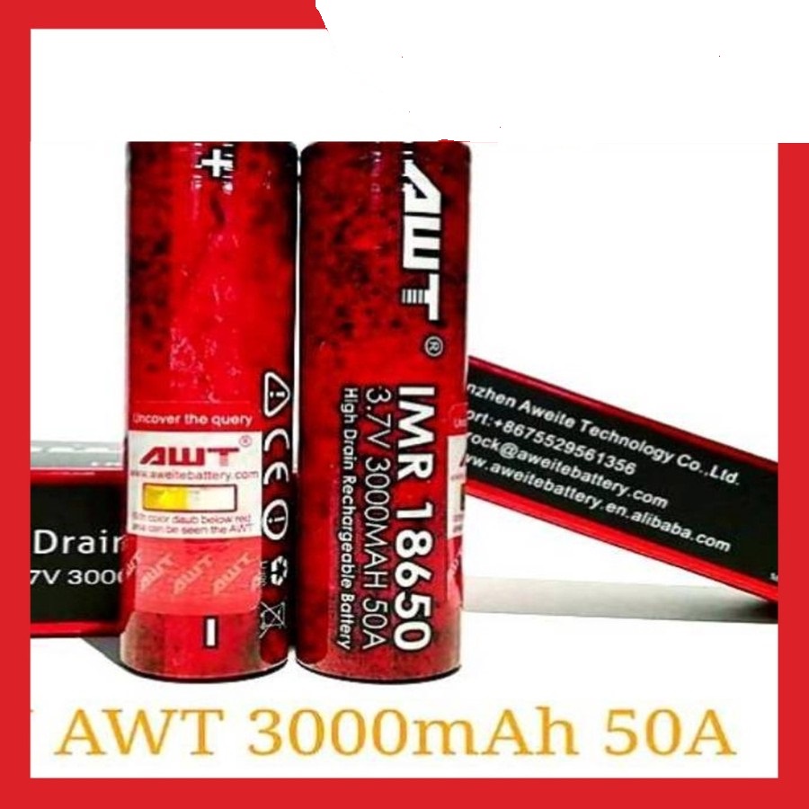 Baterai Batre Vape 18650 AWT Rainbow 3000mAh 50A Battery AWT Pelangi