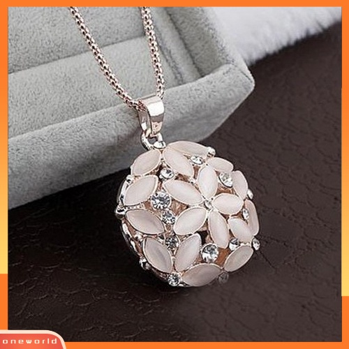 [WONE] Wanita Berlian Imitasi Mengkilap Berongga Bunga Liontin Rantai Panjang Sweater Kalung Perhiasan