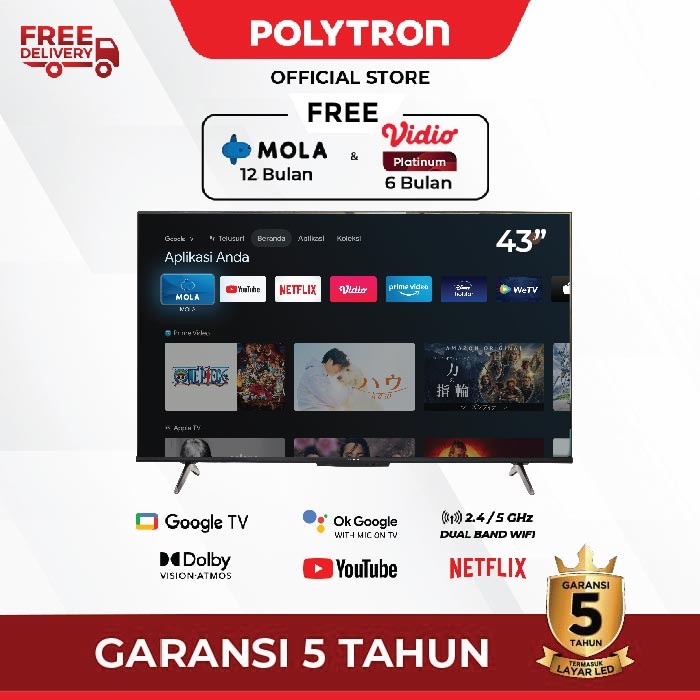LED TV POLYTRON 4K UHD Smart Google TV 43 Inch PLD 43UG5959