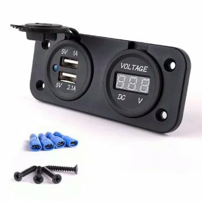 {BISA COD] ASLI Charger Motor Dual USB Voltmeter Waterproof / Voltmeter Cas Hp Nmax TERLARIS TERPERC