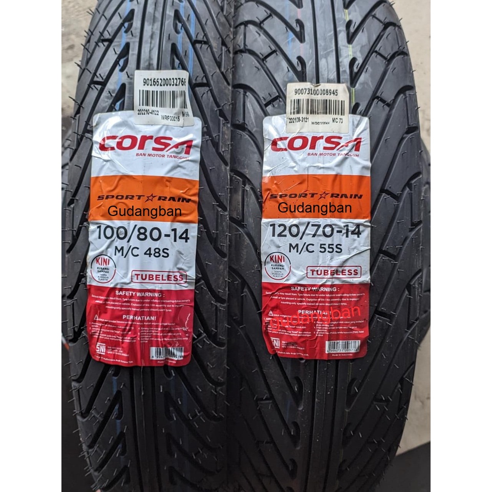 ( PAKET 2 BAN ) Corsa Sport Rain 100 80 14 & 120 70 14 Tubeless Motor Vario PCX 150 Vario Lexi Hujan