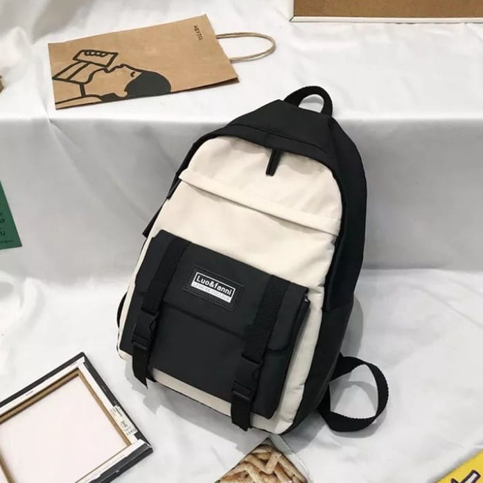 Tas Ransel Korea Hitam Putih Tas Murah Fashion Stylish Tas Ransel laptop Kerja Kuliah Sekolah Murah 