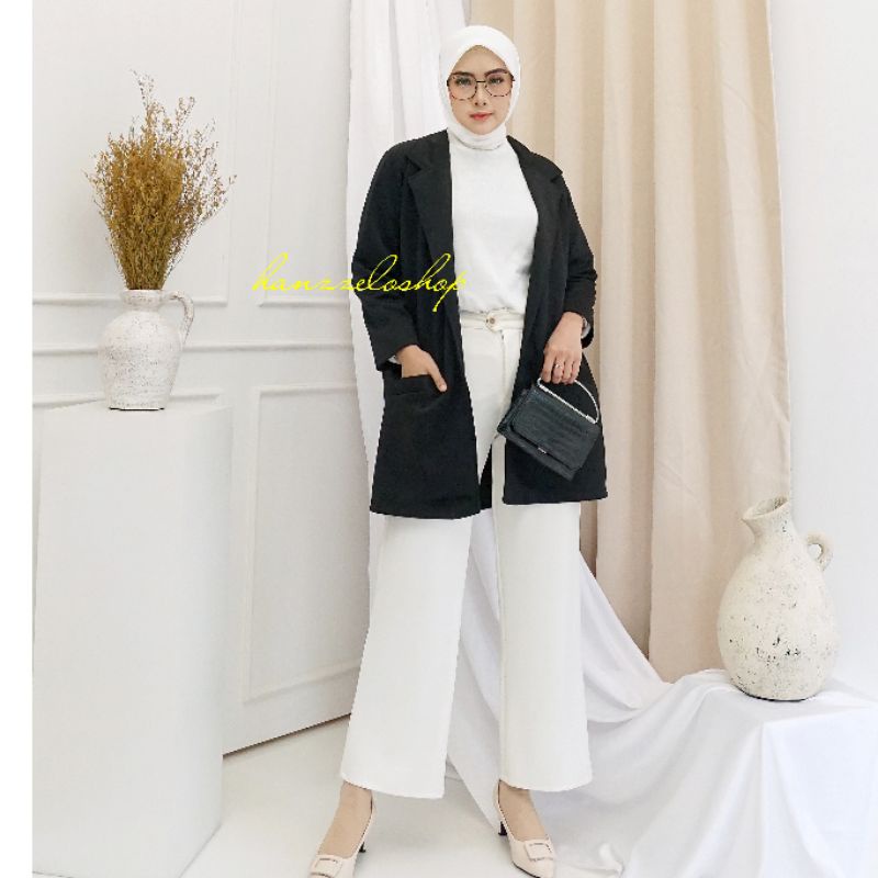 Ld120 Ld140 Outer Long Blazer kerja Basic scuba bigsize jumbo oversize polos