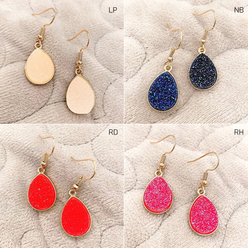 Chic Simulasi Druzy Earrings Tear Drop Menjuntai Anting