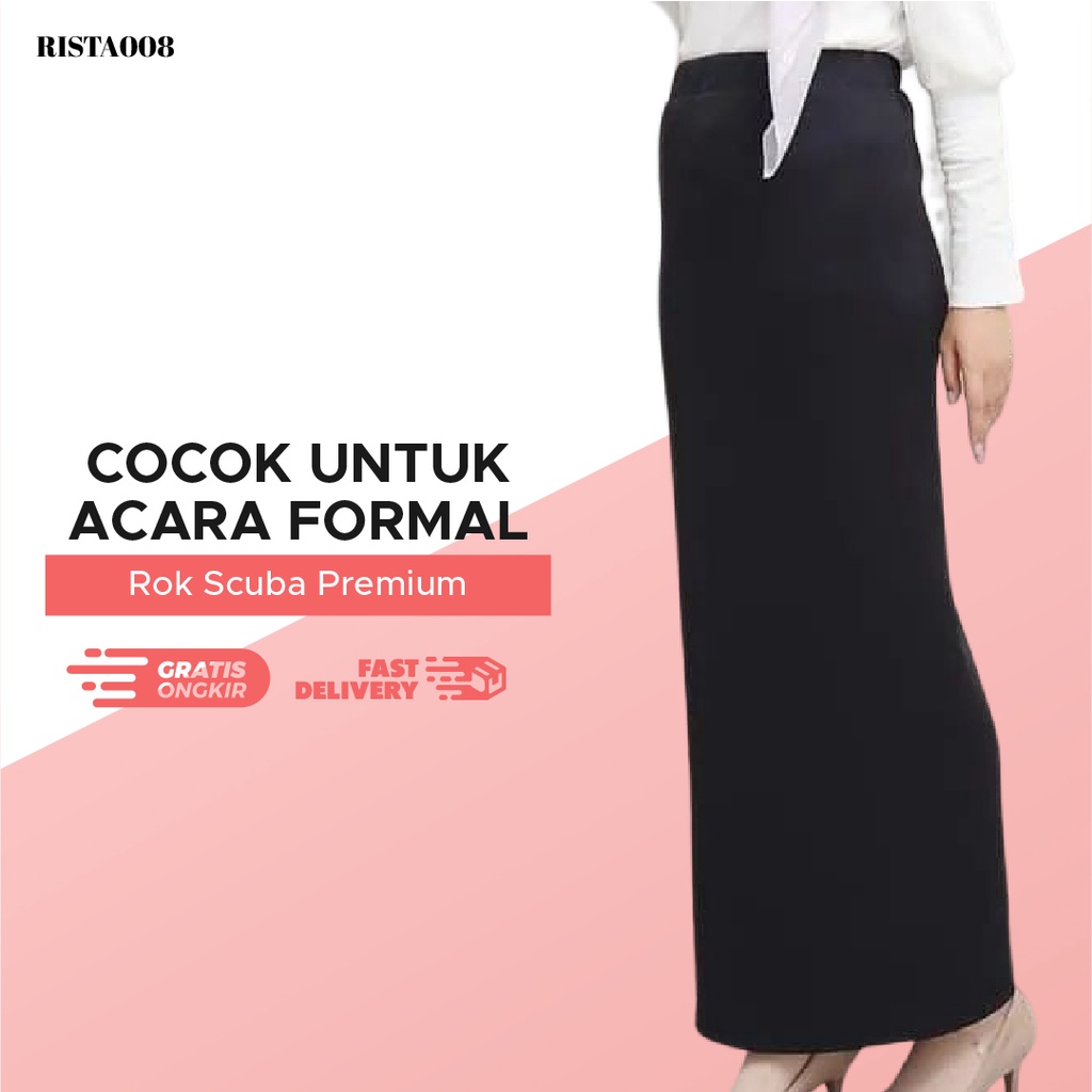 Rok Span Scuba Skirt Panjang High Waist Pakaian Kantor Wanita Kekinian Terlaris Termurah