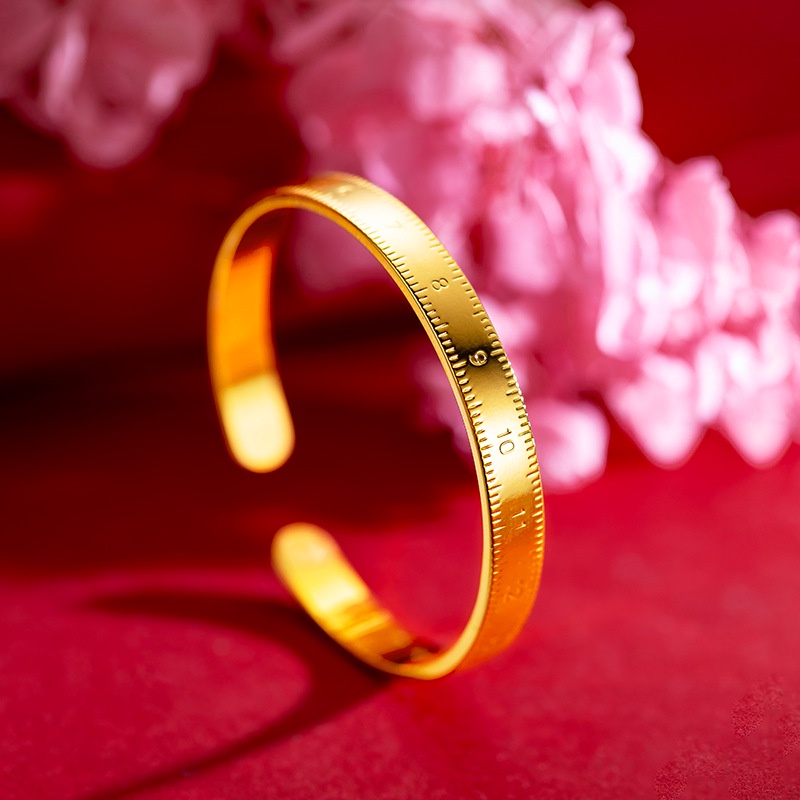 Goldkingdom Fashion Perhiasan Emas Asli Kadar 375 Bangkok Aksesoris Ready Stock Desain Menyenangkan Skala Gelang Berlapis Emas Kepribadian Gaya Adjustable Penggaris Gelang