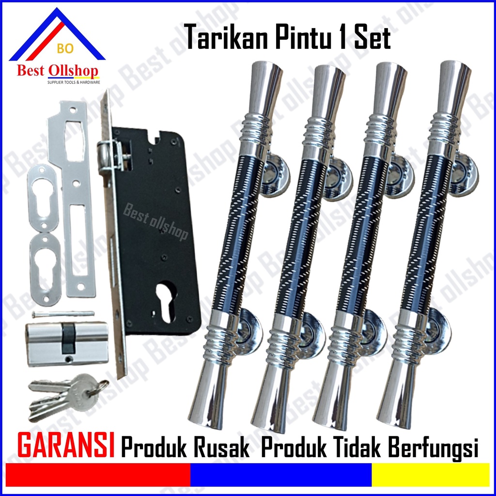 Handle Pintu Rumah 35 Cm Murah Minimalis Tarikan Pintu Pull Gagang Pintu Awet / Tarikan Pegangan Gagang Pintu Rumah Sisik Hitam 1 Set Body Pelor