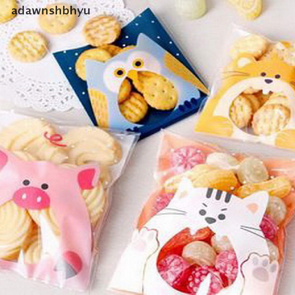 Adawnshbhyu 100 Pcs Hewan Lucu Permen Kue Kemasan Tas Hadiah Perekat Diri Pesta ID