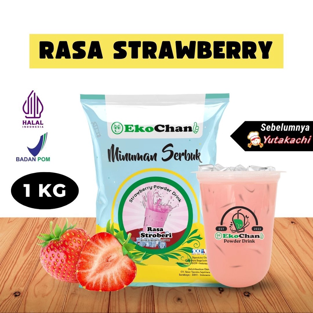 

Bubuk Minuman Strawberry 1 Kg EkoChan / Powder Drink Aneka Rasa / Bubuk Minuman Kekinian / Serbuk Minuman / Bubble Drink