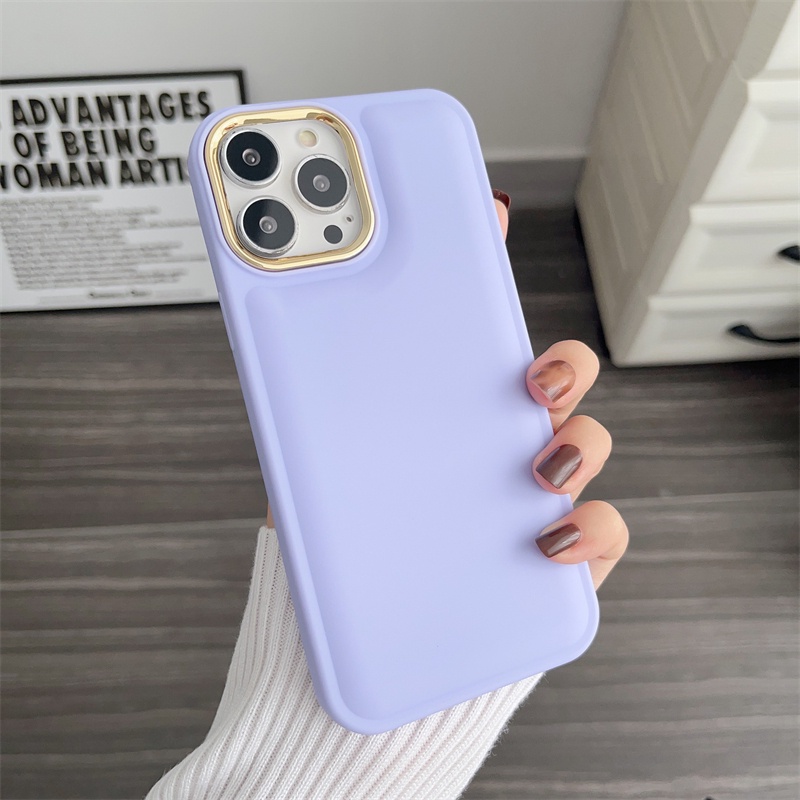 IPHONE Casing Pelindung Full Silikon Padat Iphone11 12 13 14 Pro X XS Max XR 7 8 14 Plus Casing Desain Lensa Lingkaran Metal