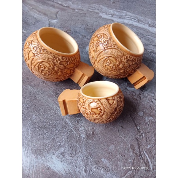 Cepuk Cangkir Mangkok Pakan Burung Anis/Murai/Kenari Motif Naga