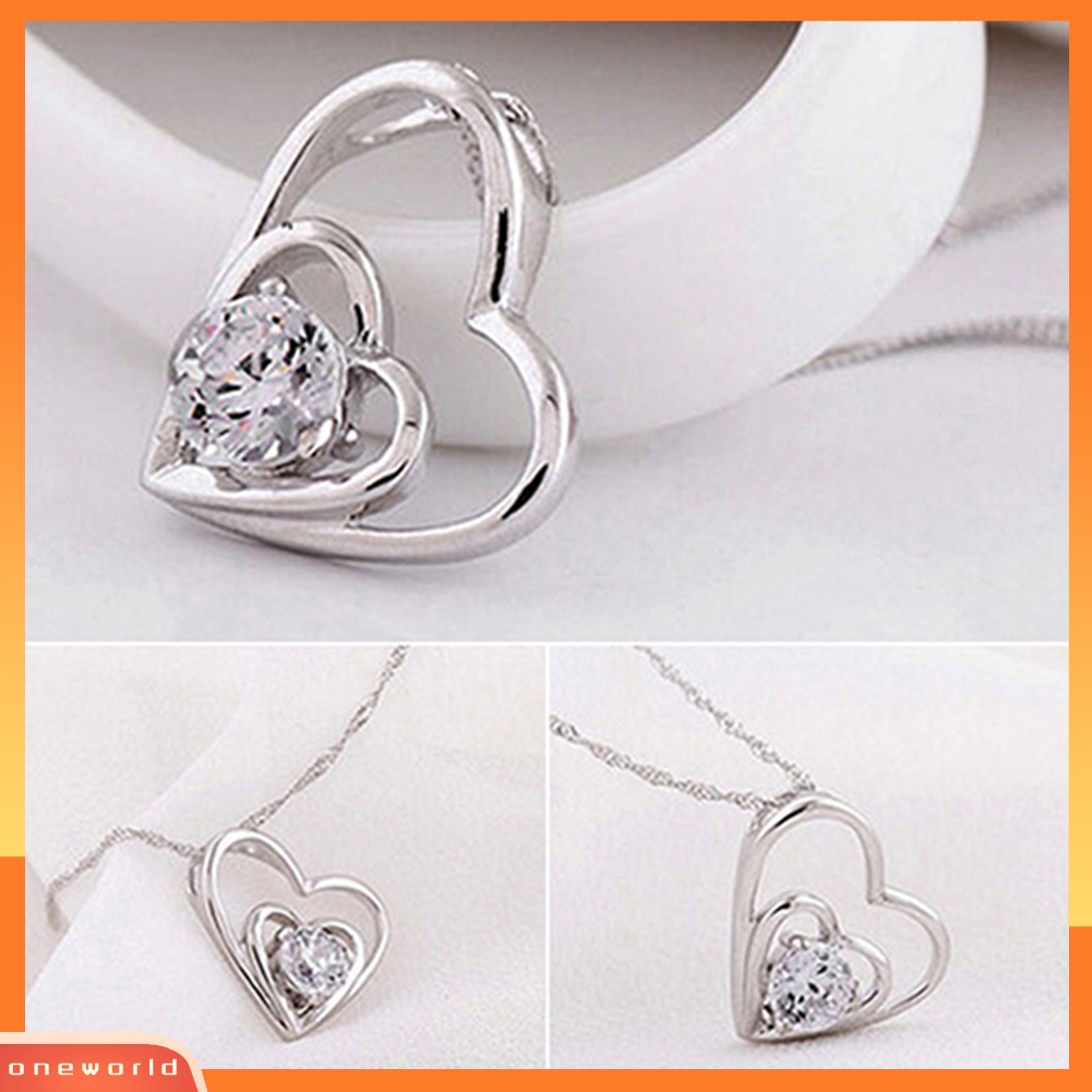 [WONE] Wanita Hati Ke Hati Zirkon Tergantung Rantai Choker Kalung Kekasih Hadiah Perhiasan
