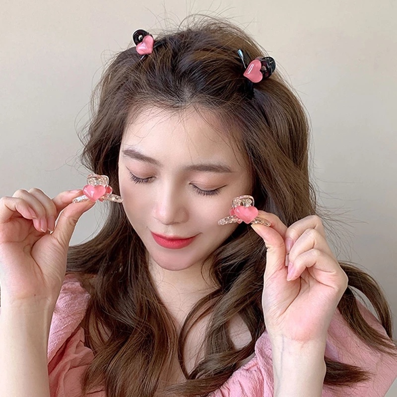 Korean Sweet Heart Hair Claw/ Mini Pink Love Rambut Grab/ Wanita Gadis Poni Jepit Rambut Aksesoris Rambut