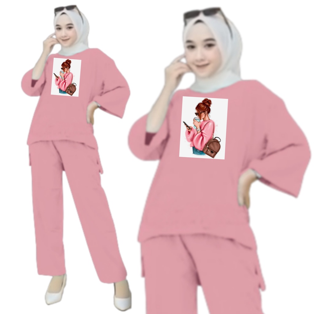 Setelan Kaos Wanita Dewasa Oversize Ld 130 cm Terbaru 2023 Viral Gambar DTF Bahan Kaos Babyterry Tangan 3/4 dan Celana Panjang One Set Wanita Dewasa Jumbo Kekinian Atasan Baju Wanita Dewasa Big Size Stelan Baju Wanita Santai Cewek MINUM KOPI