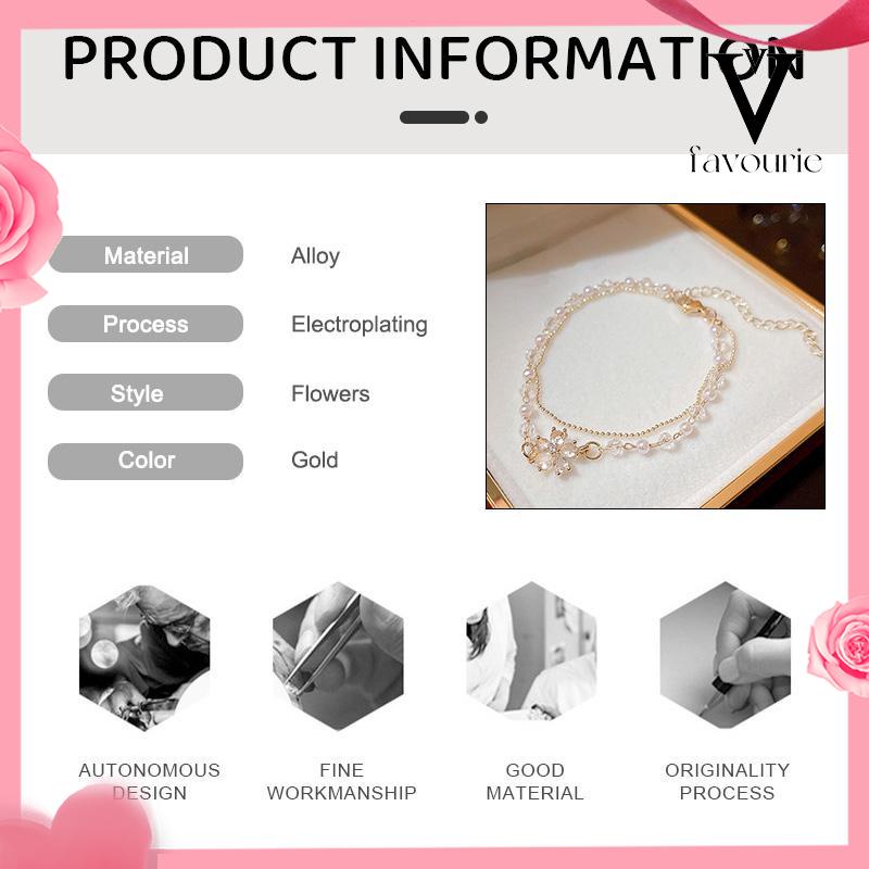 CODGelang Bunga Zirkon Mutiara Lapis Ganda Desain Niche Wanita Gelang Pacar Kelas Atas-FA