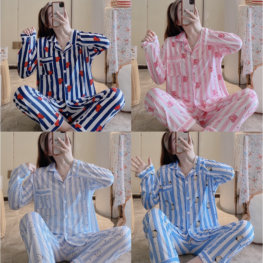 UMISUKA OFFICIAL - Piyama BT21 Inspired Baju Tidur Kpop BTS Bangtan Boys Pajamas Chimmy Cooky Tata RJ