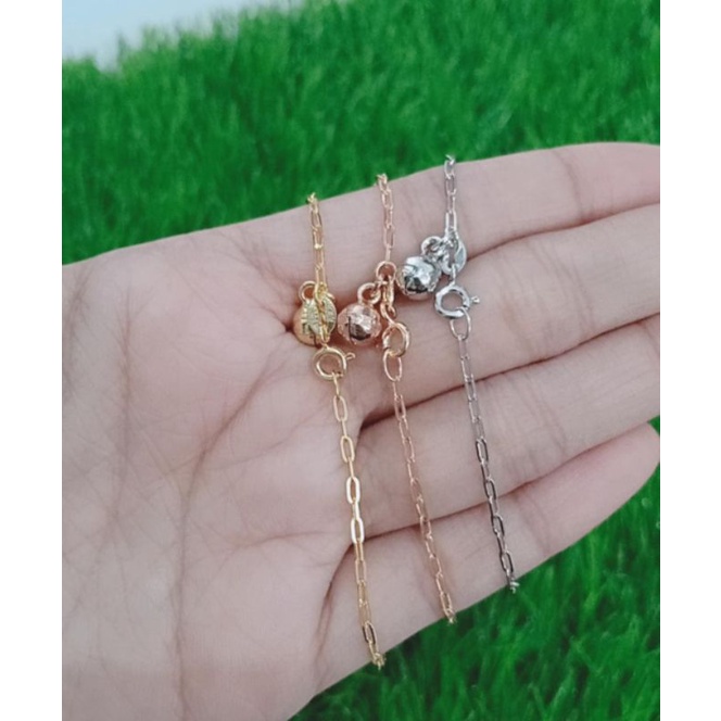 Gelang rantai mini paperclip + 1 bel / gelang perak asli silver 925 lapis emas / gelang fashion wanita terbaru