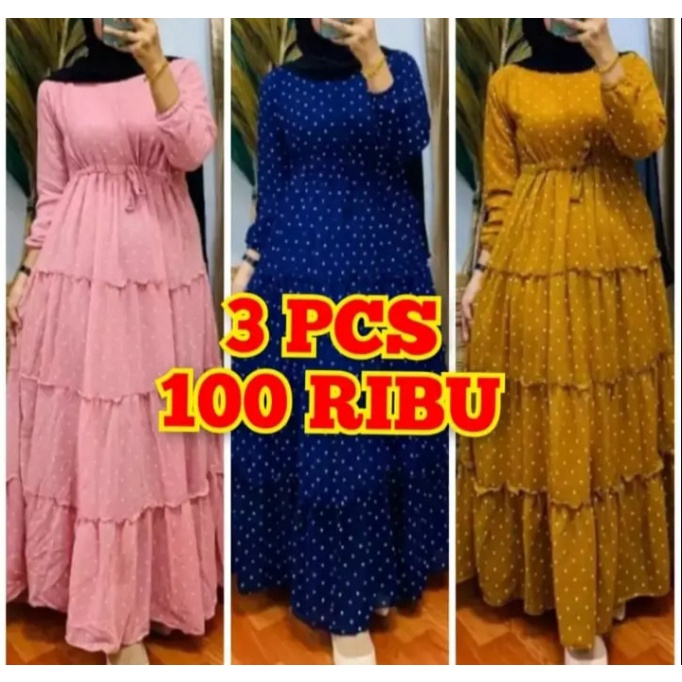 harga murah 100rb dapat 3pcs Gamis Syari Twill Polos Terbaru Rayon Kandel Super Premium Gamis Jumbo 