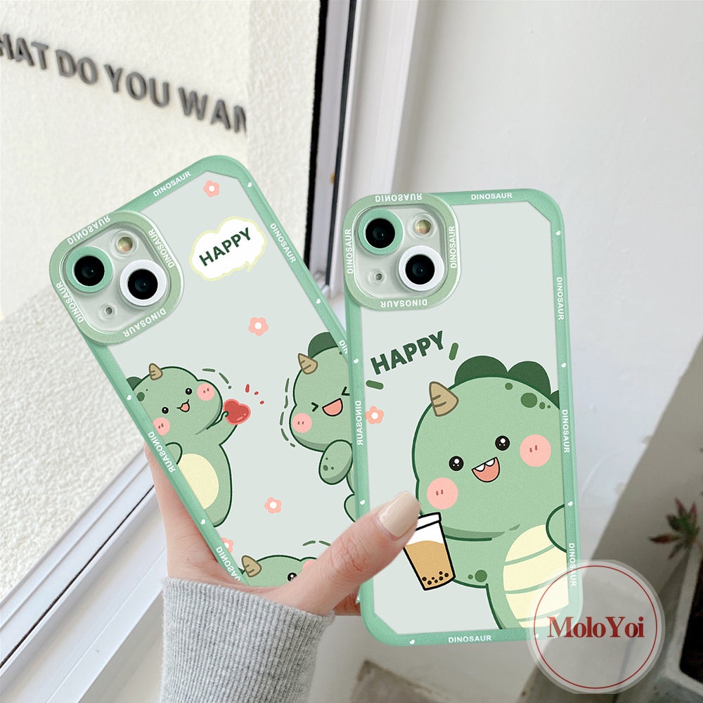 IPHONE Kompatibel Untuk Iphone11 14 13 12 Pro Max6 6s 8 7 Plus XR X XS Max SE 2020kartun Lucu Dinosaurus Teh Susu TPU Soft Ange Eyes Case